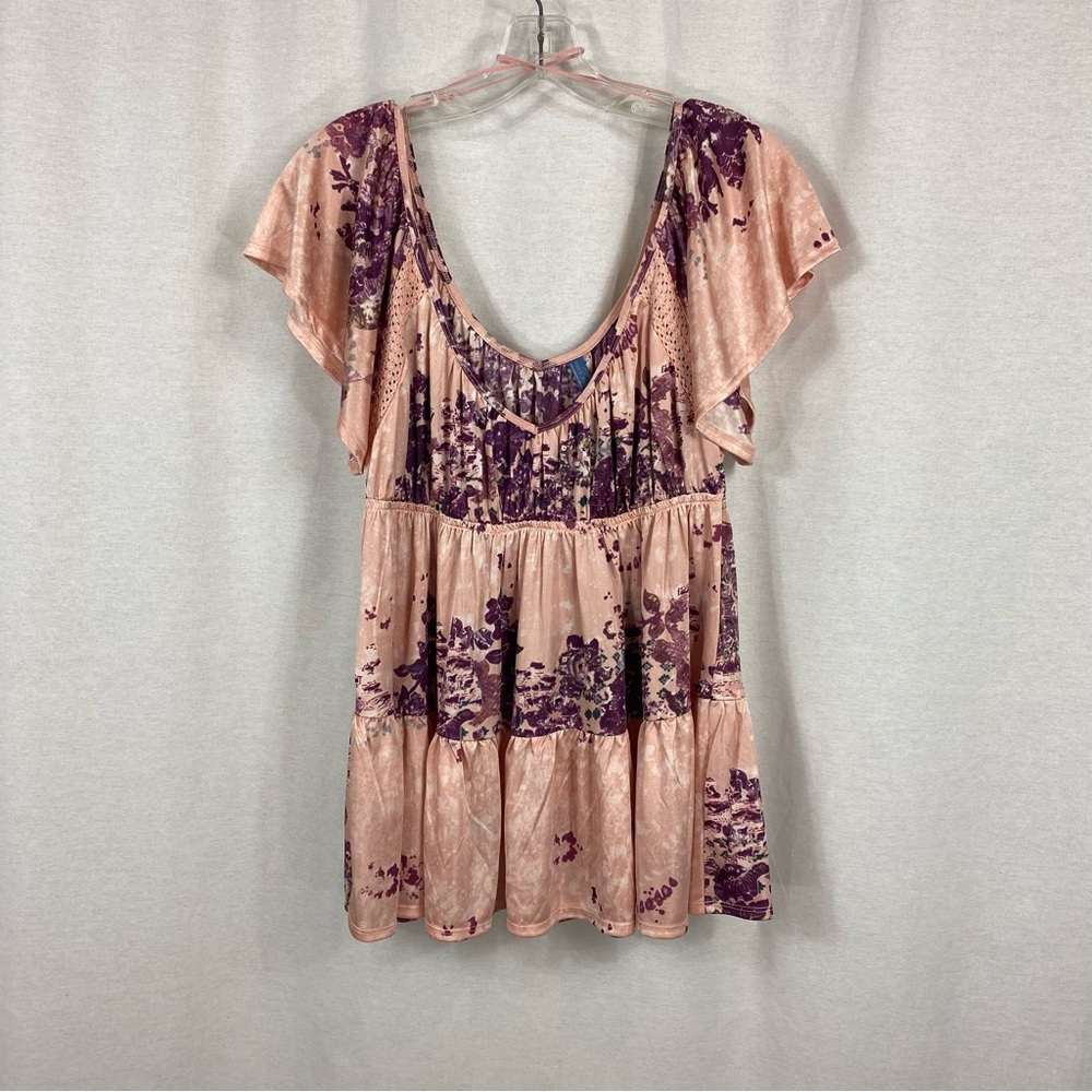 Free People Pink Flutter Sleeve Ruffled Blouse